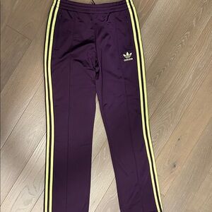adidas women Purple Track Pants with Yellow Side Stripes